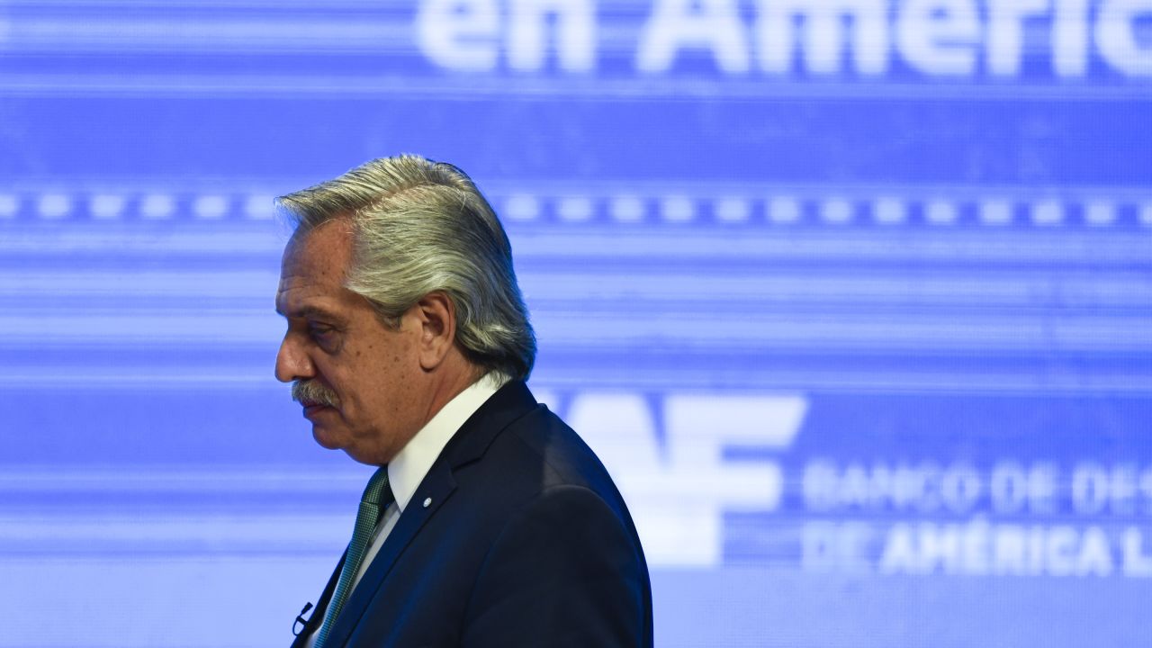 BUENOS AIRES, ARGENTINA - AUGUST 18:  President of Argentina Alberto Fernandez arrives to a seminar on inclusion and diversity organized by CELAC (Community of Latin American and Caribbean States) at CCK on August 18, 2022 in Buenos Aires, Argentina. (Photo by Gustavo Garello/Getty Images)