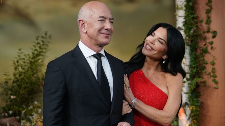 Jeff Bezos and Lauren Sanchez — who are expected to celebrate their wedding in Venice this week — attending a movie premier in London in the summer of 2022.