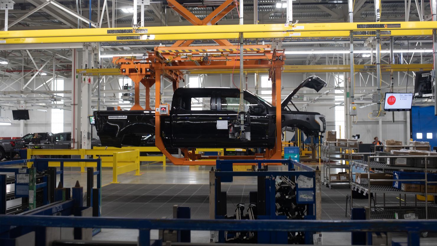 A Ford F-150 Lightning on a production line of the Ford Motor Co. Rouge Electric Vehicle Center (REVC) in Dearborn, Michigan, US, on Thursday, Sept. 8, 2022.