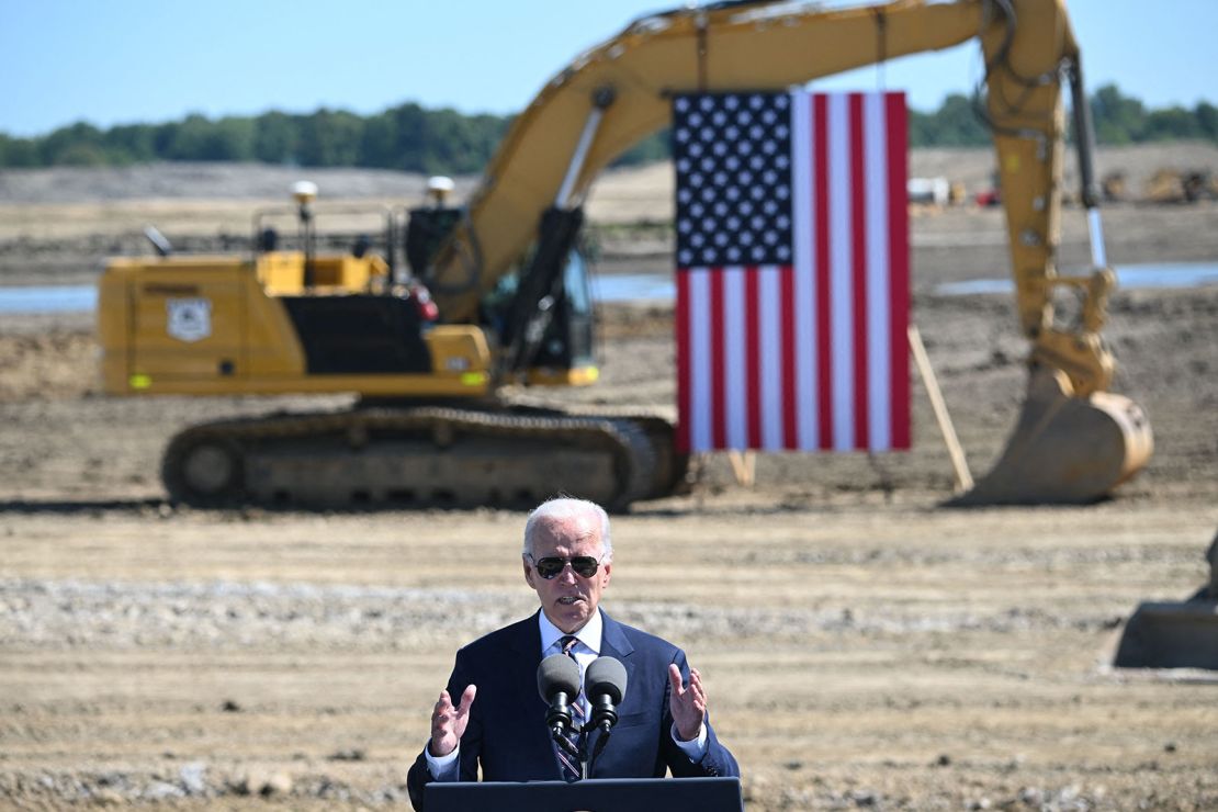 The expansion of Intel's US manufacturing presence has been central to a push by the Biden administration to grow American chipmaking capacity. Here, Biden speaks at the groundbreaking of a new Intel facility in Ohio in September 2022.