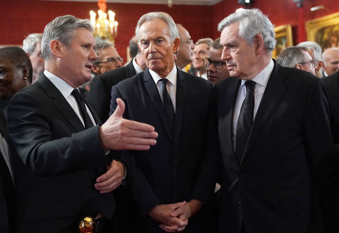 Britain's current Labour leader, Keir Starmer with former Labour leaders and prime ministers Tony Blair and Gordon Brown during a reception for King Charles III, in September 2022. Labour has only had three elected prime ministers in its history (Brown took over the Labour leadership after Blair's 2007 resignation).