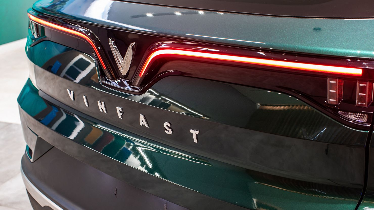 A VF8 electric vehicle from VinFast, a Vietnamese automaker producing electric cars and SUVs, is displayed at their showroom in Santa Monica, California, on September 13, 2022.