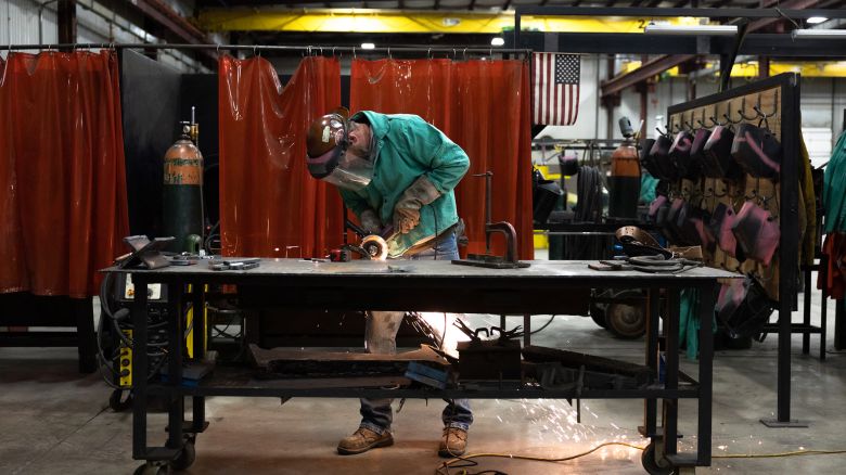 A student does steel work at Ironworkers Local 29 during an apprenticeship in Dayton, Ohio, on October Ohio, 24, 2022.