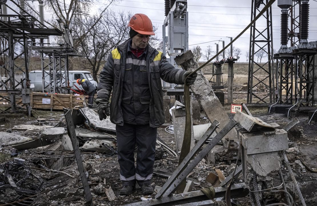 Workers repaired the infrastructure of a power plant damaged by a Russian air force attack in the Kiev region of Ukraine on November 4, 2022.