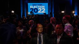 People wait on the race for New York's next governor to be called at an election night party for Kathy Hochul in New York City on November 8, 2022.