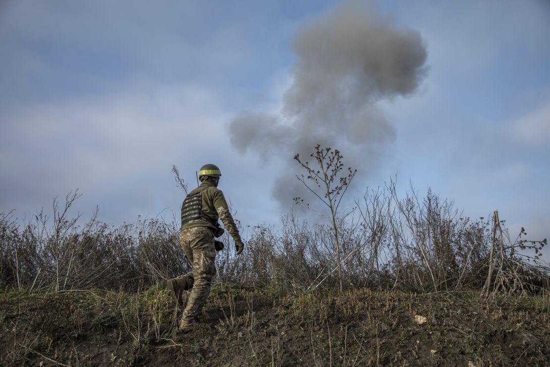 Ukrainian soldiers demine a field in Mykolaiv Oblast, Ukraine, in November 2022.