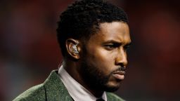 LAS VEGAS, NV - DECEMBER 02: Fox Big Noon Kickoff on air analyst Reggie Bush during the Pac-12 Championship football game between Utah Utes and USC Trojans on December 2, 2022 at Allegiant Stadium in Las Vegas, NV. (Photo by Ric Tapia/Icon Sportswire via Getty Images)