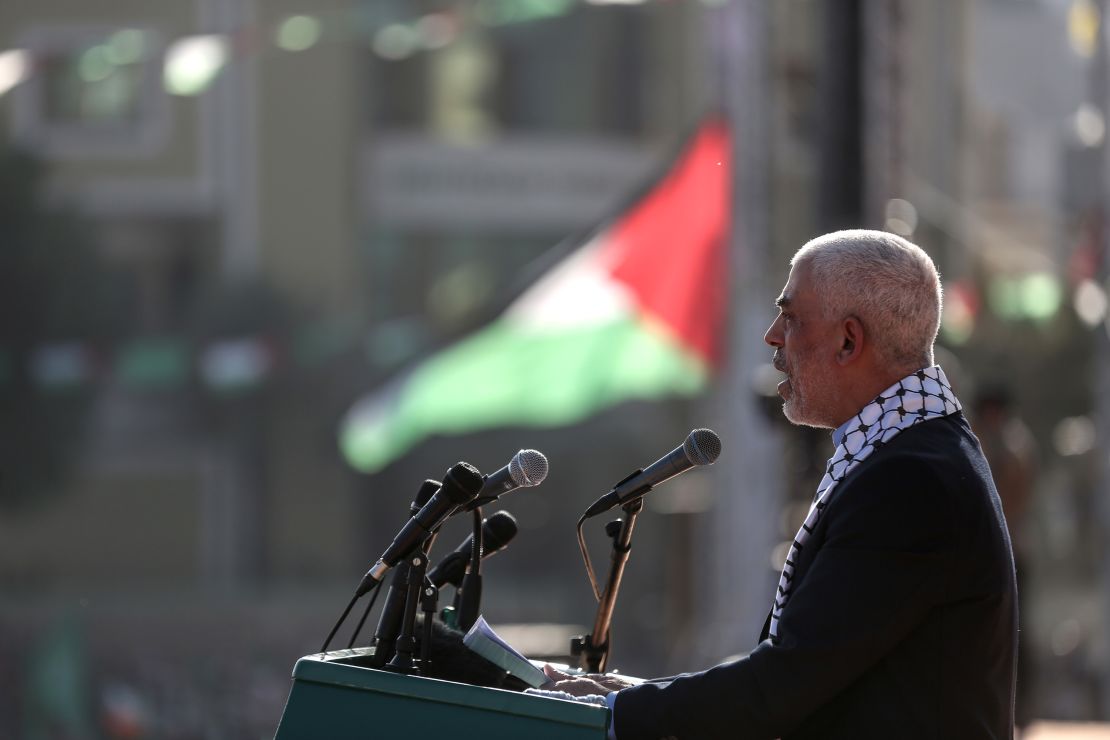 Yahya Sinwar spoke at a ceremony marking the 35th anniversary of the founding of Hamas in Gaza City on December 14, 2022.