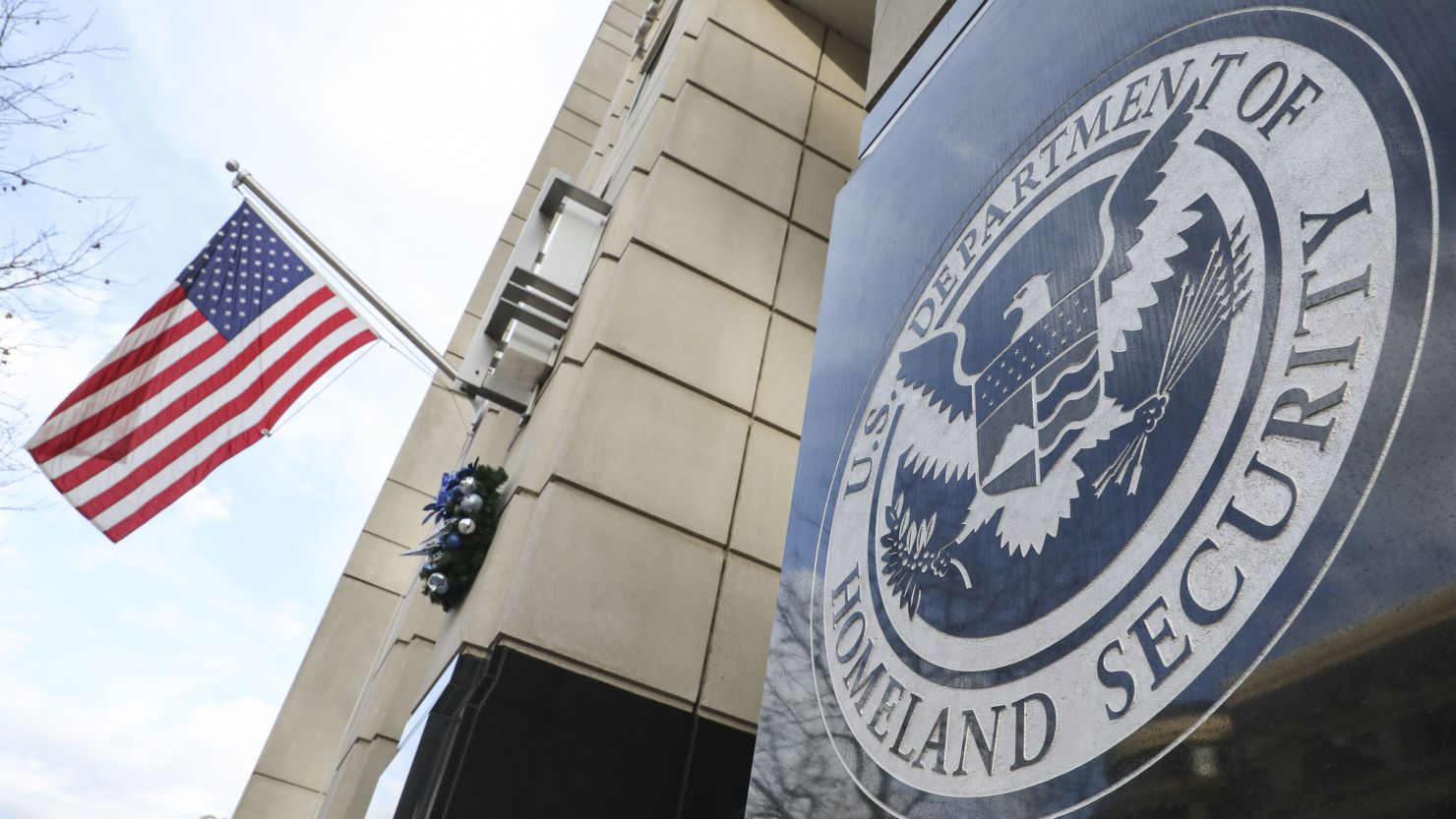 The Department of Homeland Security seal is seen on the exterior of the Immigration and Customs Enforcement building in Washington, DC, on January 5, 2023.