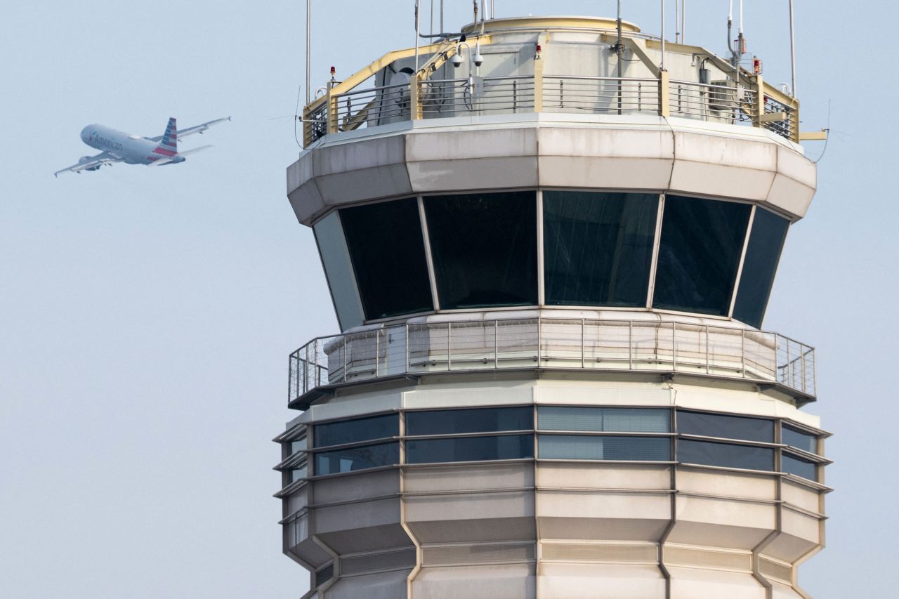 A commercial jet takes off at Ronald Reagan Washington National Airport in Arlington, Virginia, in 2023.