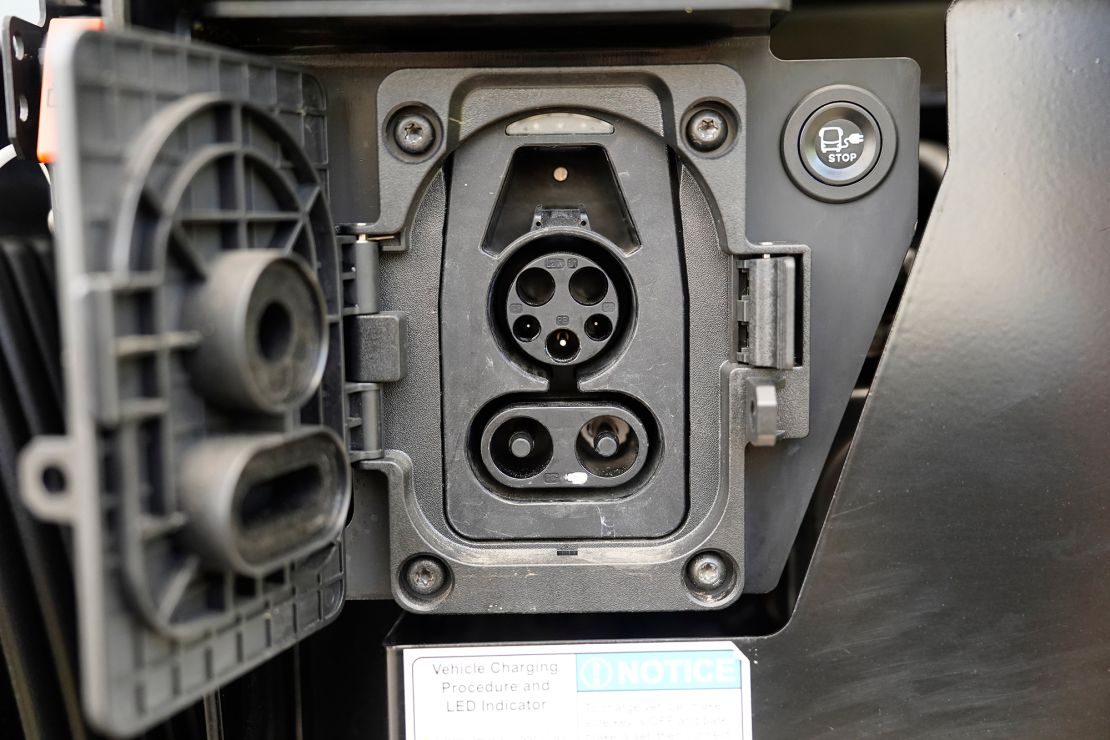 A CCS charging port on a Volvo VNR electric truck .