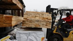 TORONTO, ON - January 17 - Chris Thompson moves lumber using a forklift at Lakeshore Lumber in Etobicoke. Lance McMillan/Toronto Star January-17-2023.