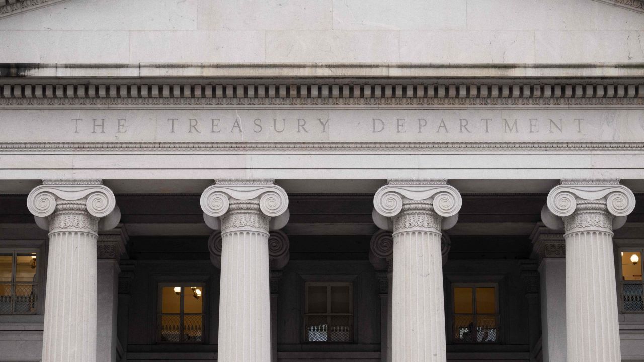 The US Treasury Department building is seen in Washington, DC, January 19, 2023, following an announcement by the US Treasury that it had begun taking measures Thursday to prevent a default on government debt, as Congress heads towards a high-stakes clash between Democrats and Republicans over raising the borrowing limit. - The world's biggest economy could face severe disruption with Republicans threatening to refuse the usual annual rubber stamping of a rise in the legal borrowing limit, and this could push the United States into default. (Photo by SAUL LOEB / AFP) (Photo by SAUL LOEB/AFP via Getty Images)