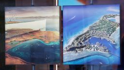 Project renderings for NEOM, in the window of the NEOM pop-up store on the closing day of the World Economic Forum (WEF) in Davos, Switzerland, on Friday, Jan. 20, 2023.