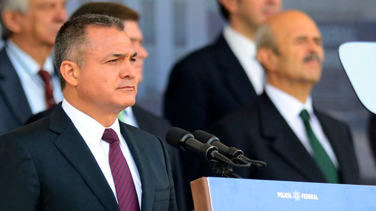 Mexican Federal Police director Genaro Garcia Luna is seen during a ceremony to celebrate National Police Day in Mexico City on June 2, 2012. - Mexico is on tenterhooks awaiting fresh revelations from the US trial of former security chief Genaro Garcia Luna, accused of receiving vast sums of money to allow the notorious Sinaloa cartel to smuggle cocaine. (Photo by ALFREDO ESTRELLA / AFP) (Photo by ALFREDO ESTRELLA/AFP via Getty Images)