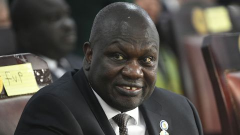 South Sudan's Vice President Riek Machar attends a meeting of Pope Francis with authorities, leaders of civil society and the diplomatic corps, in the garden of the Presidential Palace in Juba, February 3, 2023. Pope Francis landed in Juba, in the first visit to South Sudan by a pope since the predominantly Christian nation gained independence from Muslim-majority Sudan in 2011 after decades of bloody struggle. (Photo by Simon MAINA / AFP) (Photo by SIMON MAINA/AFP via Getty Images)          