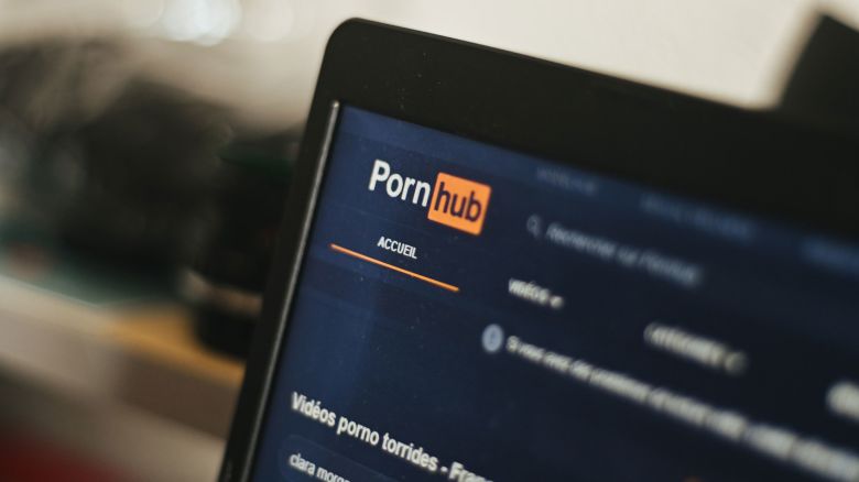 Pornhub logo on its website. Illustration pictures of porn websites. France will impose a new device to block access to those sites to minors.  (Photo Illustration by Adrien Fillon/NurPhoto via Getty Images)