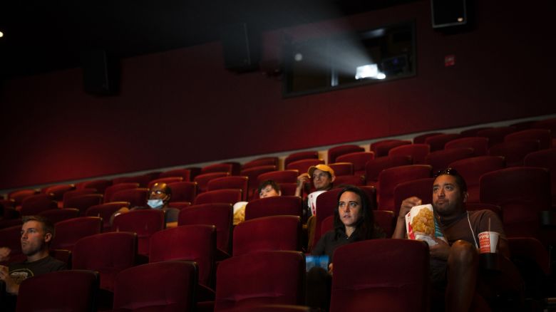 People watch movies in a newly reopened AMC River East theater on Aug, 20, 2020, in Chicago. (E. Jason Wambsgans/Chicago Tribune/Tribune News Service via Getty Images)