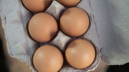 A carton of eggs at an egg farm in Briones, California, US, on Tuesday, Feb. 14, 2023.