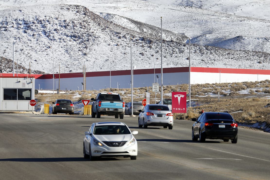 One of three entrances to the Tesla factory at the Tahoe-Reno Industrial Center in Sparks, Nevada, on January 31, 2023. The center is billed as the "world's largest industrial park," at 166 square miles, which is roughly the size of New Orleans or Denver.