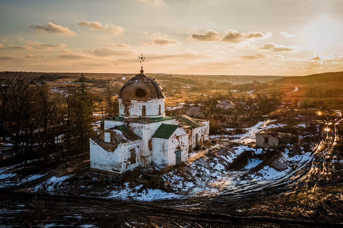 Hundreds of UNESCO sites have been damaged during the three-year full-scale invasion, including this church in the village of Mala Komyshuvakha, Kharkiv region.