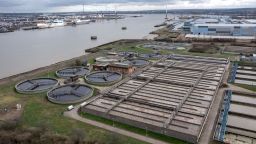 A Thames Water water treatment facility on the banks of the Thames river in Dartford, east of London, in March 2023.