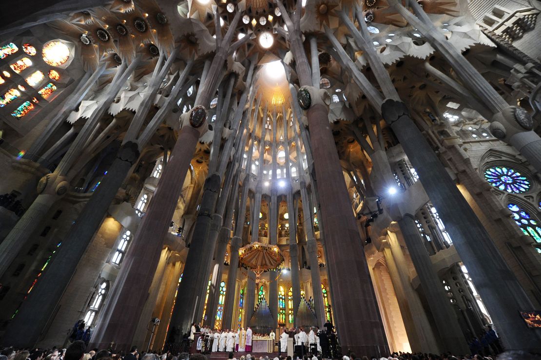 A scene of the interior of the Sagrada Familia during a mass to consecrate the cathedral in November 2010