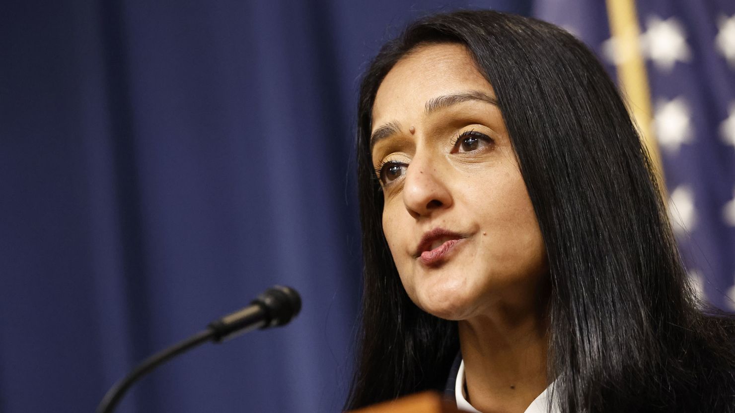 Vanita Gupta speaks during a news conference at the Department of Justice in Washington, DC, on Tuesday, March 7. 