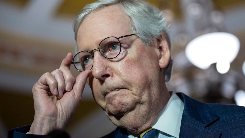WASHINGTON, DC - MARCH 7: Senate Minority Leader Mitch McConnell (R-KY) speaks during a news conference at the U.S. Capitol on March 7, 2023 in Washington, DC. McConnell spoke on a range of issues after a closed-door lunch meeting with Senate Republicans. (Photo by Drew Angerer/Getty Images)