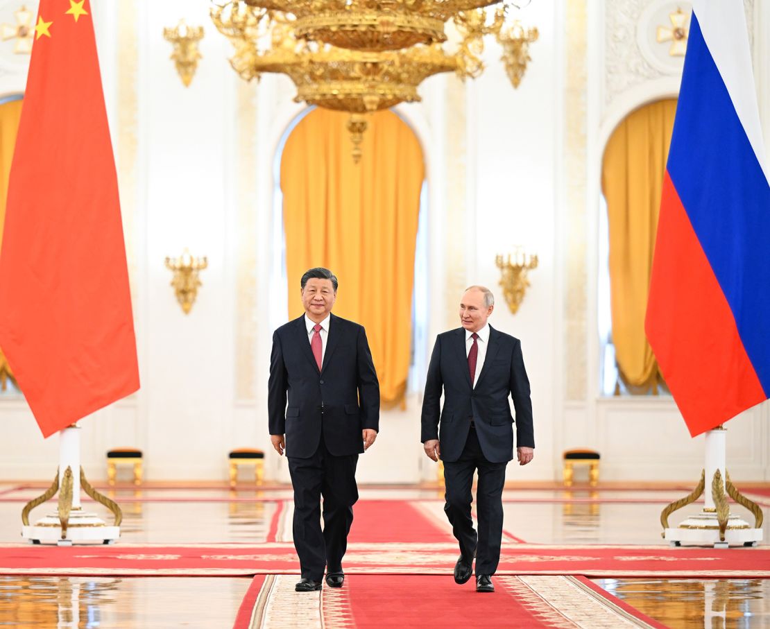 Russian President Vladimir Putin welcomes Chinese leader Xi Jinping for a state visit on March 21, 2023.