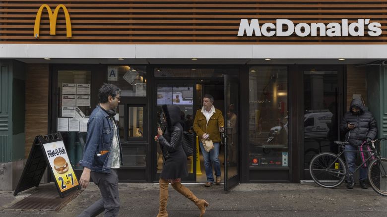 A McDonald's location in New York, US, on Wednesday, April 6, 2023. McDonalds Corp. is temporarily closing its US offices this week as it notifies hundreds of corporate employees that theyre losing their jobs in a broader restructuring plan, according to a person familiar with the matter.