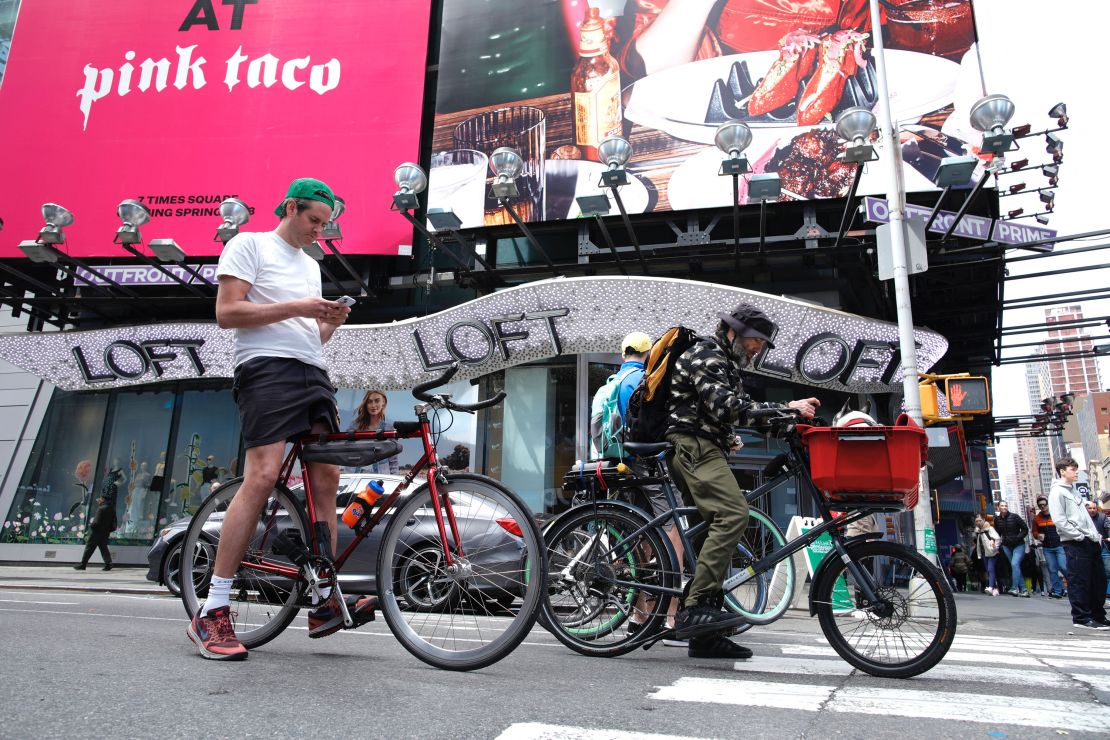 Cyclist take advantage of the annual Open Streets: Car-Free Earth Day in New York on April 22, 2023.