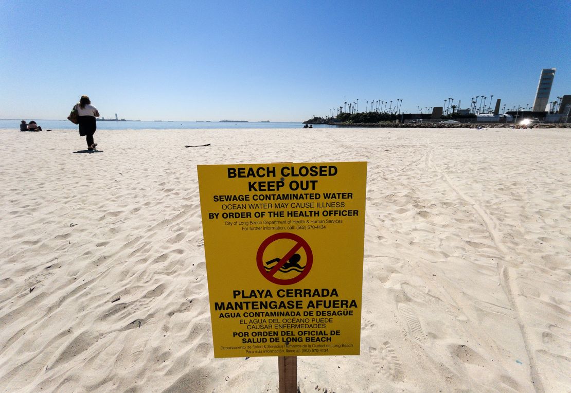 A sewage spill closed Long Beach, California, in April 2023.