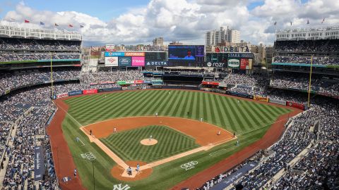 An overall view of Yankee Stadium during a game against the Toronto Blue Jays.