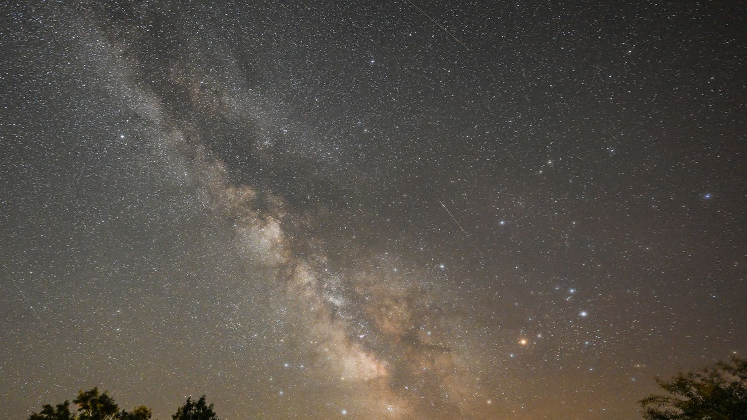 Lyrid meteors blaze across the sky over Panamint Springs of California on April 24, 2023. This year, the shower will be most active Sunday night through the early morning hours of Monday.