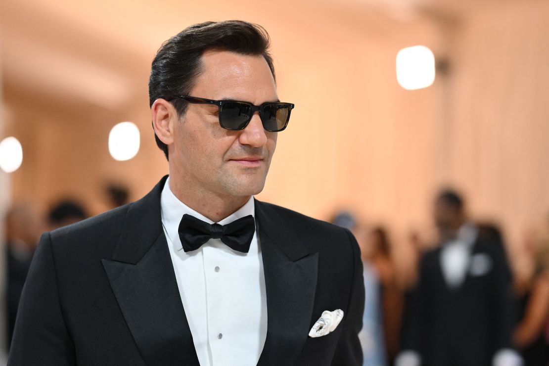 Swiss tennis player Roger Federer arrives for the 2023 Met Gala at the Metropolitan Museum of Art on May 1, 2023, in New York. - The Gala raises money for the Metropolitan Museum of Art's Costume Institute. The Gala's 2023 theme is "Karl Lagerfeld: A Line of Beauty." (Photo by ANGELA WEISS / AFP) (Photo by ANGELA WEISS/AFP via Getty Images)