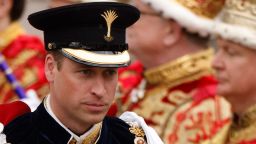 Britain's Prince William, Prince of Wales, leaves Westminster Abbey after the Coronation Ceremonies of King Charles III and Queen Camilla in central London on May 6, 2023.