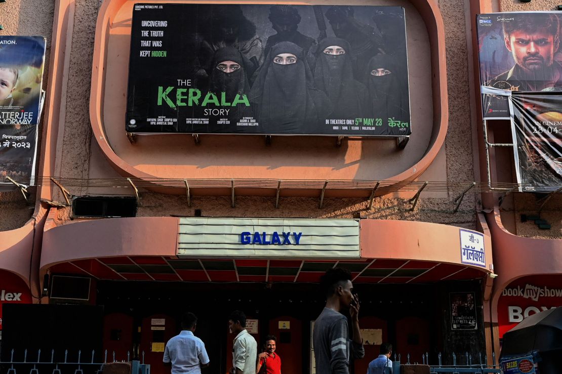 Moviegoers wait outside a movie theatre screening of "The Kerala Story" in Mumbai, India on May 10, 2023.