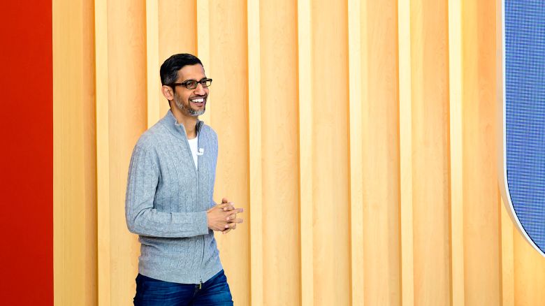 Google CEO Sundar Pichai speaks during the Google I/O keynote session at Shoreline Amphitheatre in Mountain View, California, on May 10, 2023.