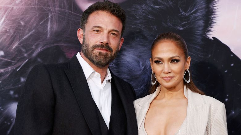 US actress/singer Jennifer Lopez and US actor Ben Affleck arrive for the premiere of "The Mother" at the Westwood Regency Village Theater in Los Angeles, California, on May 10, 2023.
