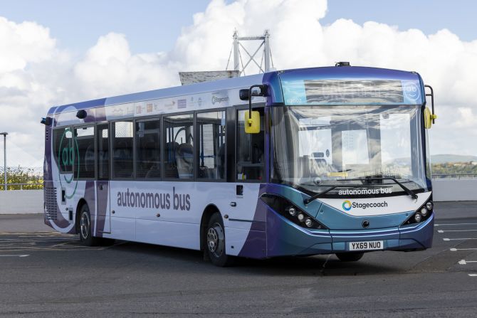 Operated by Scottish transport group Stagecoach, the UK's first full-sized driverless bus started carrying passengers in May 2023.