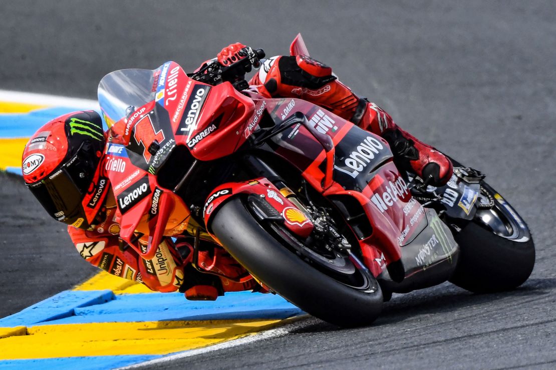 Bagnaia rides during the second free practice session ahead of the 2023 French Grand Prix.