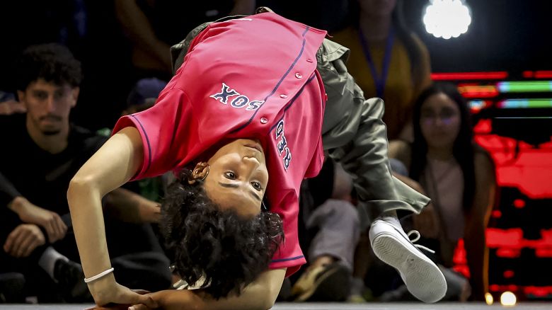 Morocco's Fatima Zahra El Mamouny, aka B-girl Elmamouny, competes during the WDSF Breaking Continental Championship Africa, in Rabat on May 13, 2023. (Photo by FADEL SENNA / AFP) (Photo by FADEL SENNA/AFP via Getty Images)