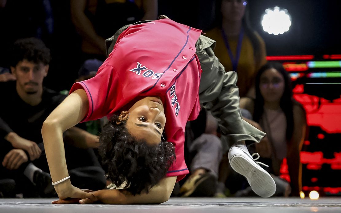 Morocco's Fatima Zahra El Mamouny competes during the WDSF Breaking Continental Championship Africa, in Rabat, May 2023.