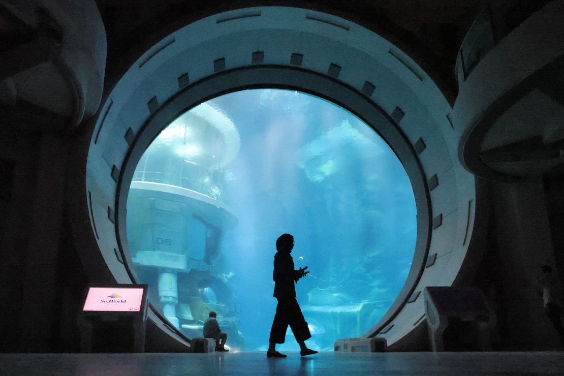 People tour at SeaWorld, the region's first marine life theme park, on Yas Island in Abu Dhabi on May 21, 2023.