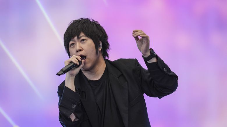 BEIJING, CHINA - MAY 27: Singer Ashin Chen Hsin-hung of rock band Mayday performs on the stage at the Birds' Nest stadium on May 27, 2023 in Beijing, China. (Photo by Fred Lee/Getty Images)