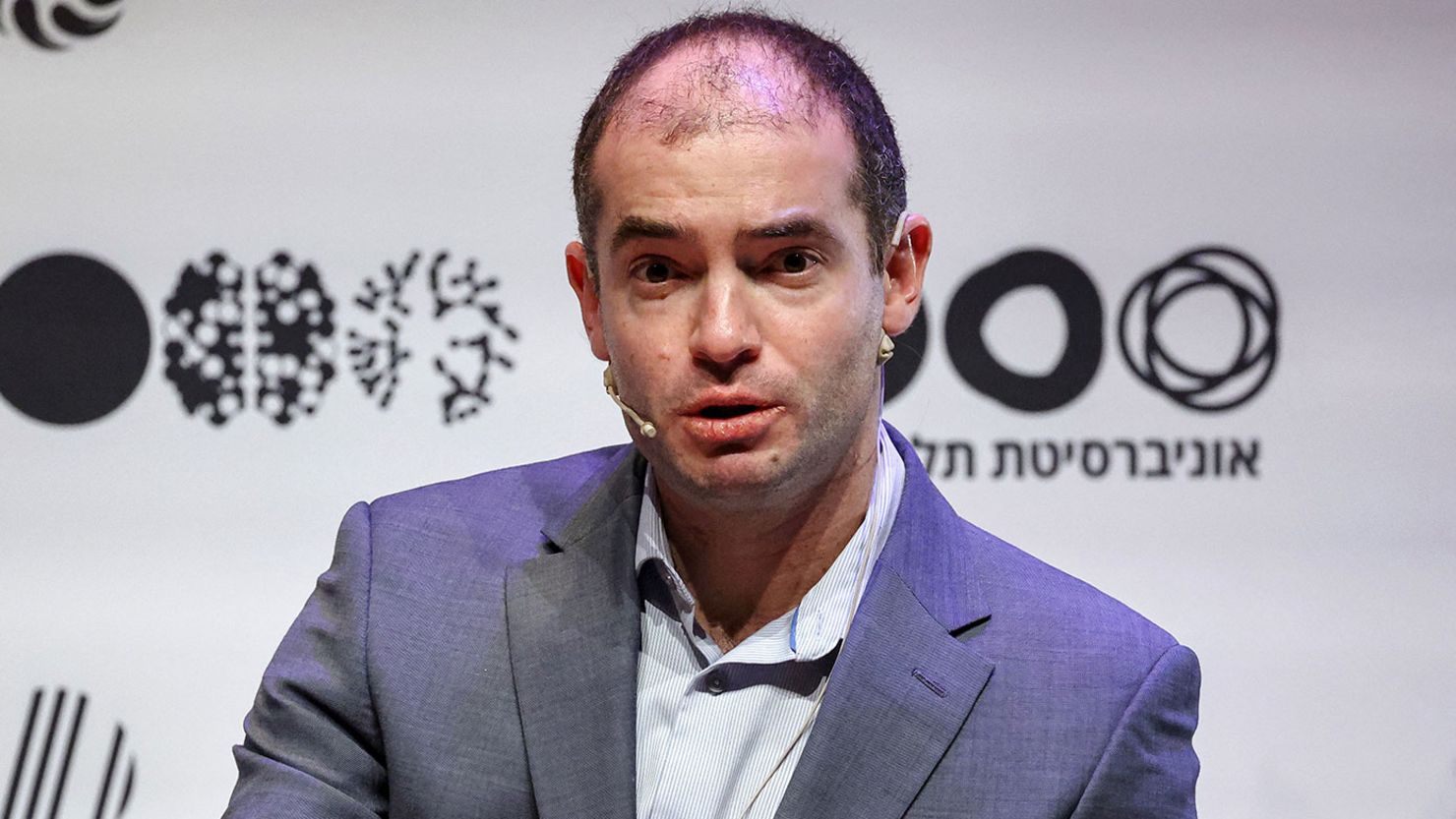 Ilya Sutskever, Russian Israeli-Canadian computer scientist and co-founder and Chief Scientist of OpenAI, speaks at Tel Aviv University in Tel Aviv on June 5, 2023.