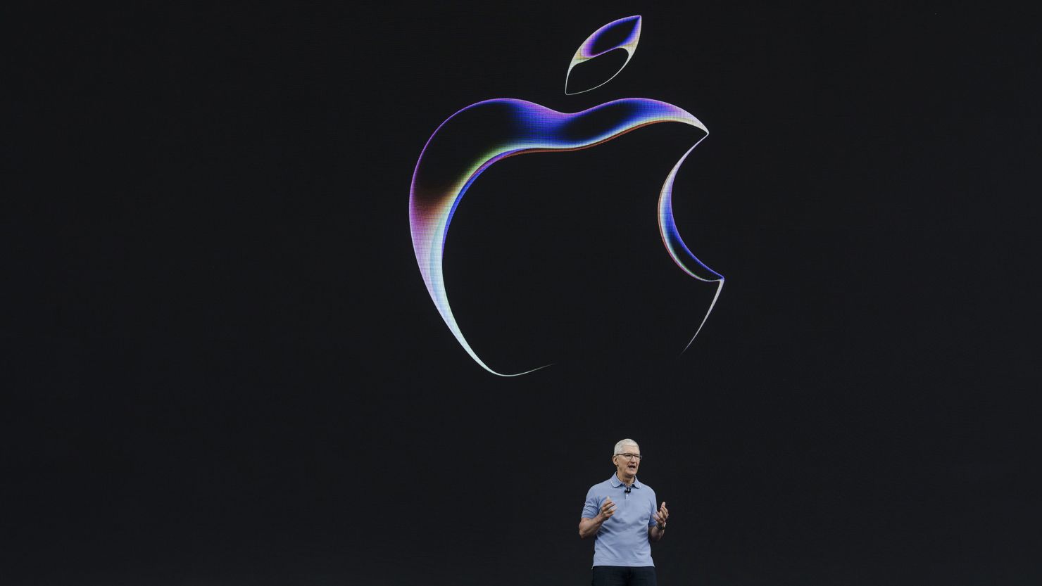 Tim Cook, chief executive officer of Apple Inc., during the Apple Worldwide Developers Conference at Apple Park campus in Cupertino, California, on Monday, June 5, 2023.