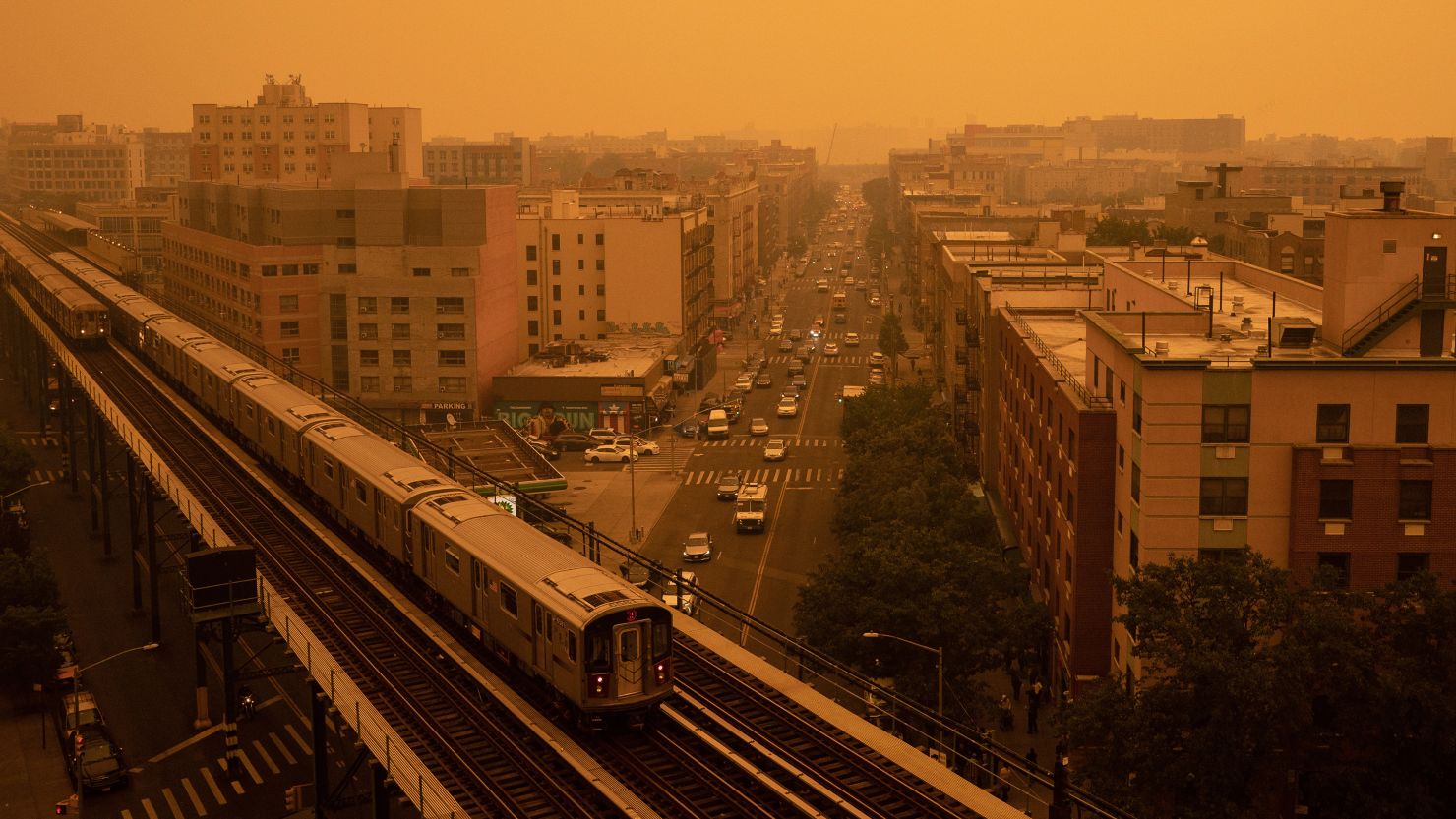Smoky haze from wildfires in Canada blankets a neighborhood in the Bronx borough of New York City in June of last year.