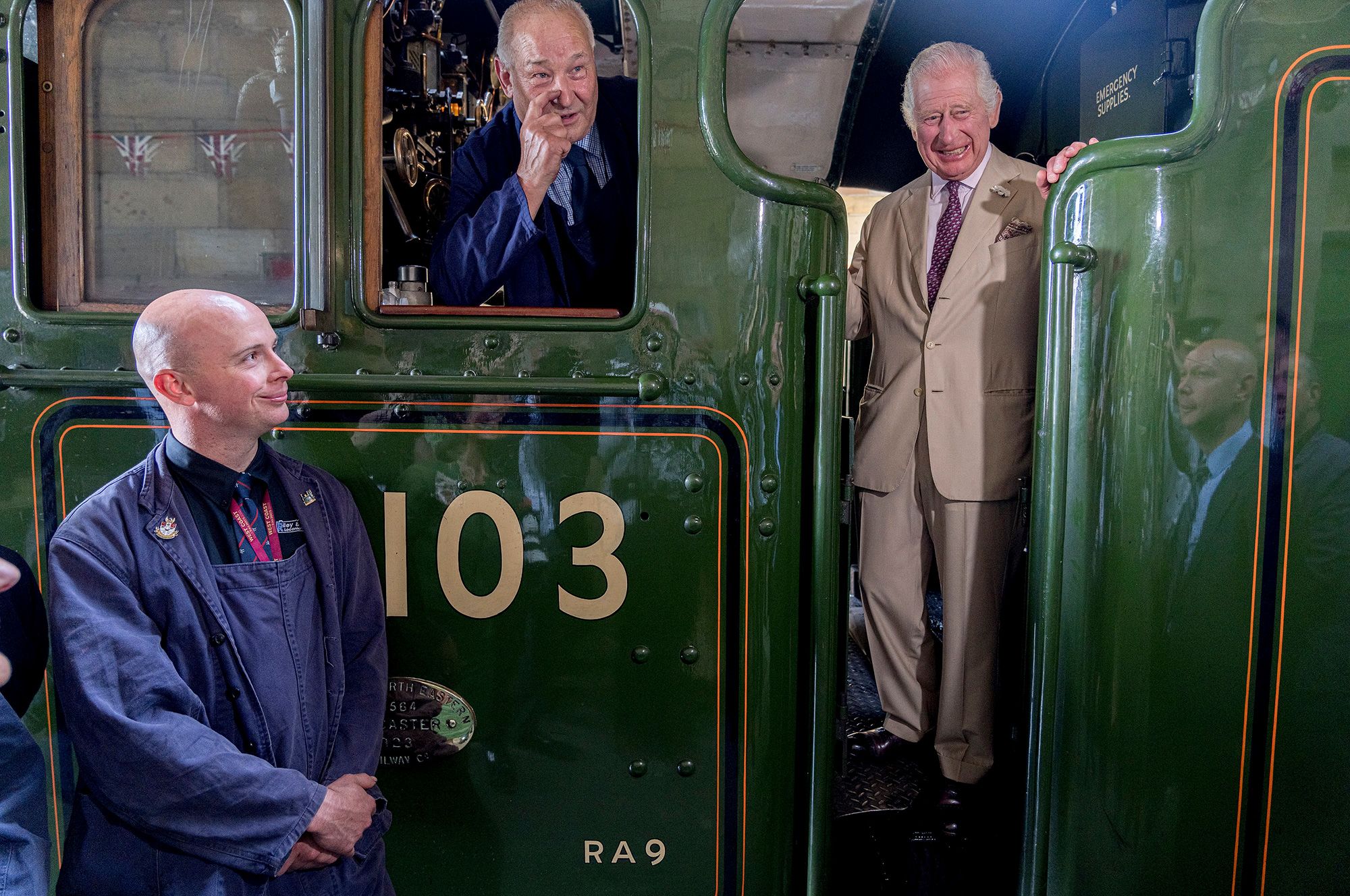 King Charles III arrives into Pickering Station in the north of England in June 2023.